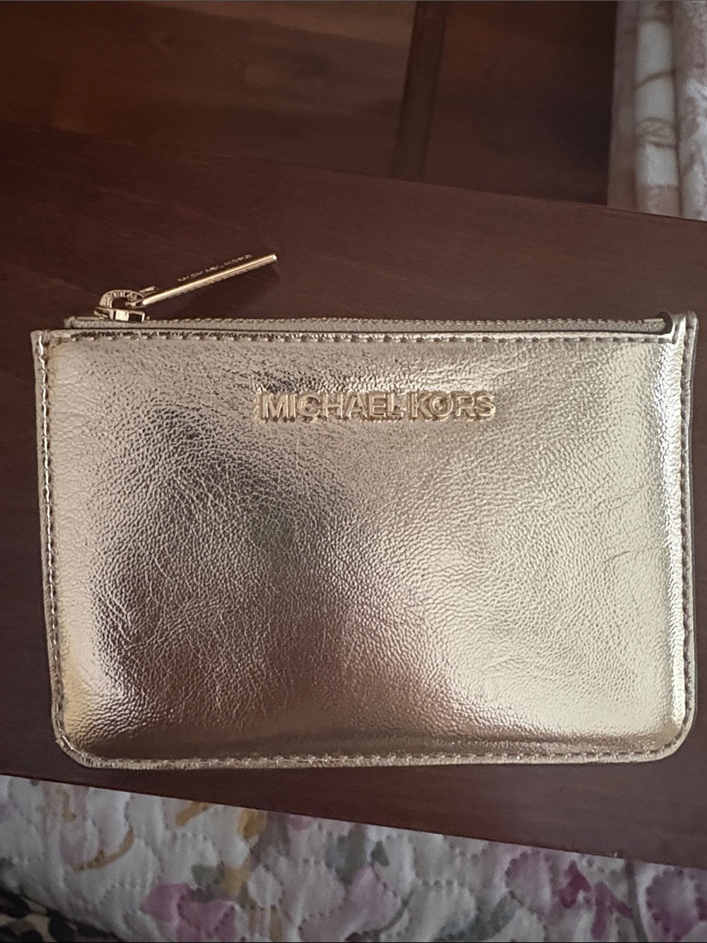 Michael Kors Gold Metallic Zip Card Case